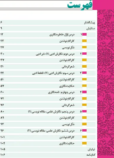 فهرست کتاب درسی نگارش دوازدهم