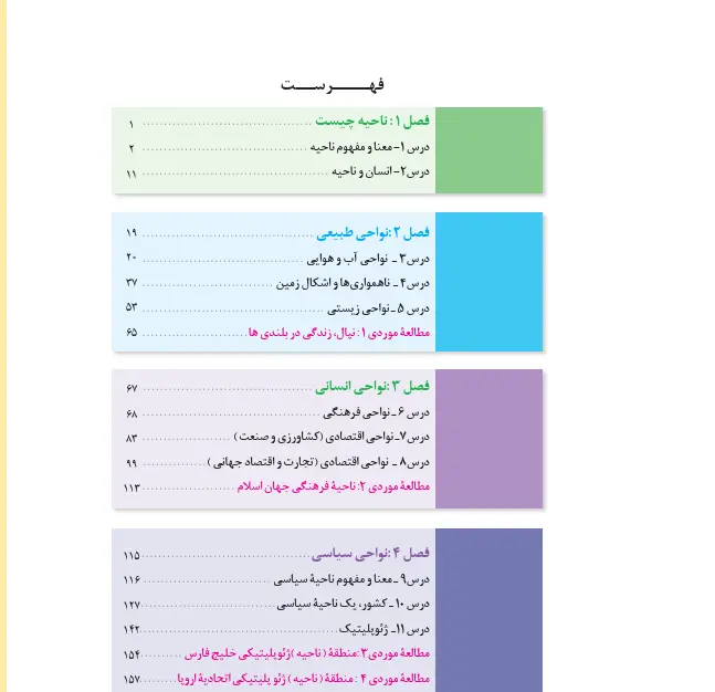 فهرست کتاب درسی جغرافیا یازدهم انسانی