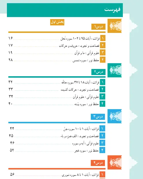 فهرست کتاب درسی علوم و معارف قرآنی یازدهم علوم و معارف اسلامی